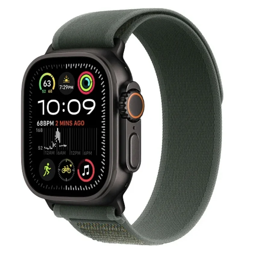 Apple Watch Ultra 2 2024 49 мм, корпус из черного титана, ремешок Trail зеленого цвета, размер S/M