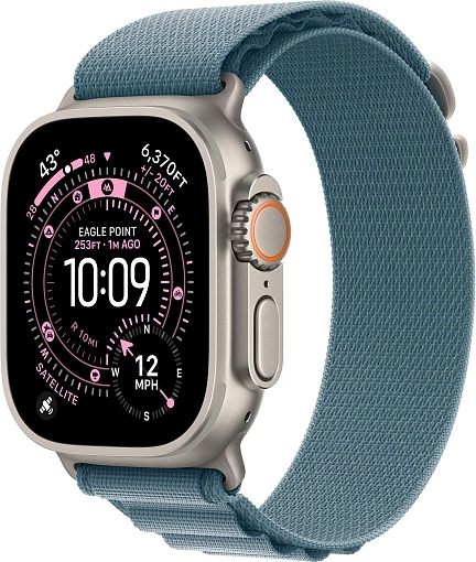 Apple Watch Ultra 3 49 мм, корпус из натурального титана, ремешок Alpine нежно-голубого цвета, размер S