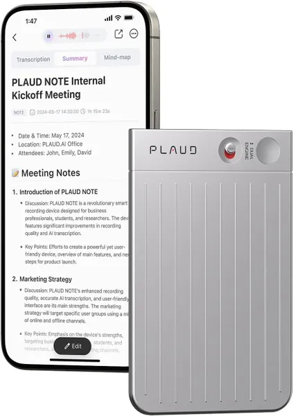 Диктофон Plaud Note с поддержкой ChatGPT, серебристый